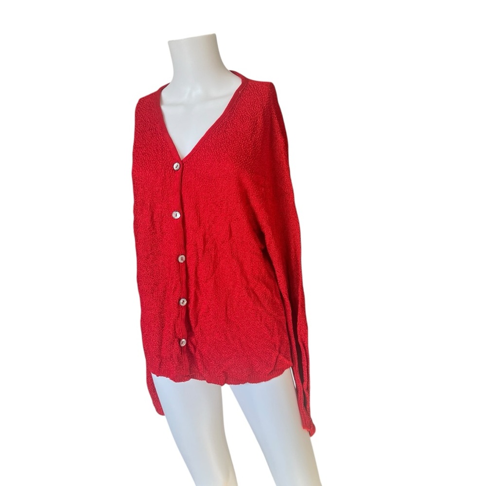 Vintage Chico's Design Red Cardigan Sweater Colorful Womens Size Medium / Large